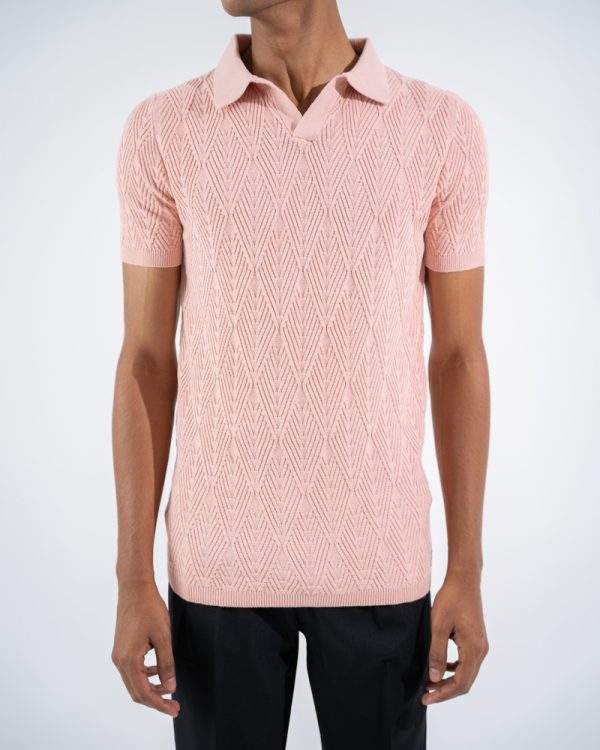 Men's Diamond Knit Polo in Light Pink - Image 3