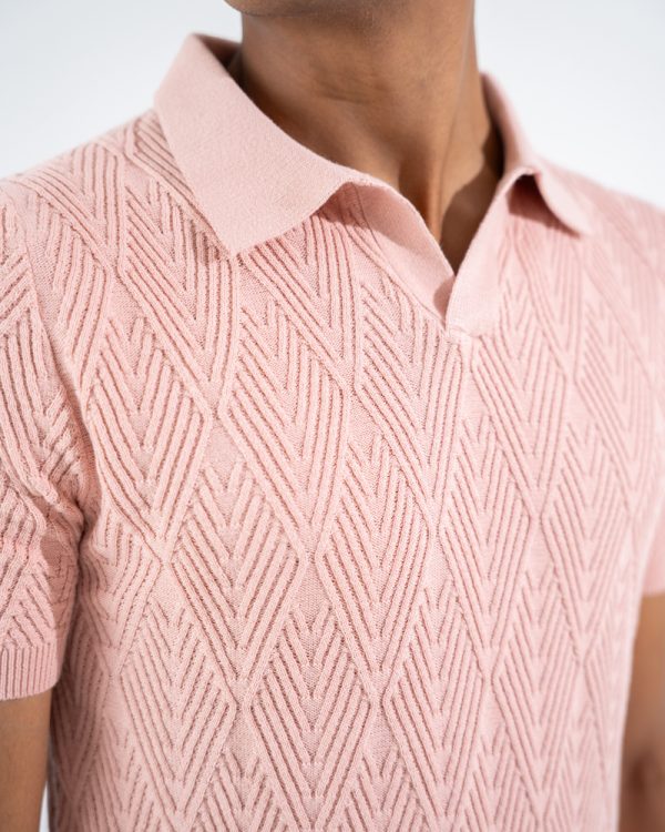 Men's Diamond Knit Polo in Light Pink - Image 4