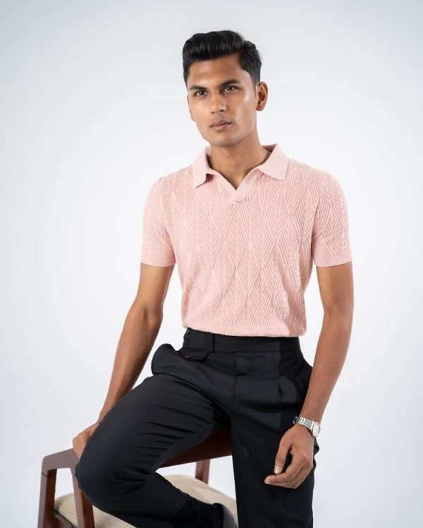 Men's Diamond Knit Polo in Light Pink - Image 9