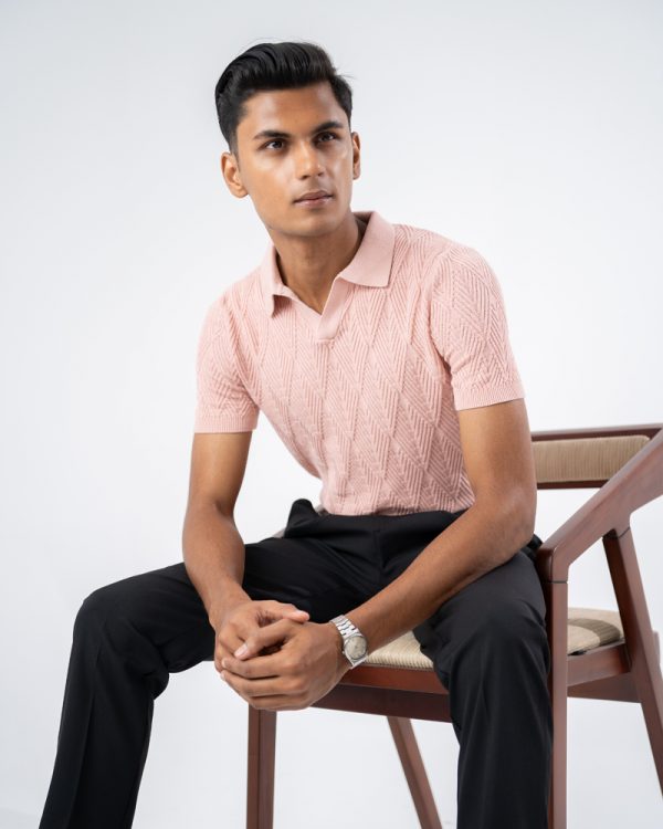 Men's Diamond Knit Polo in Light Pink - Image 10