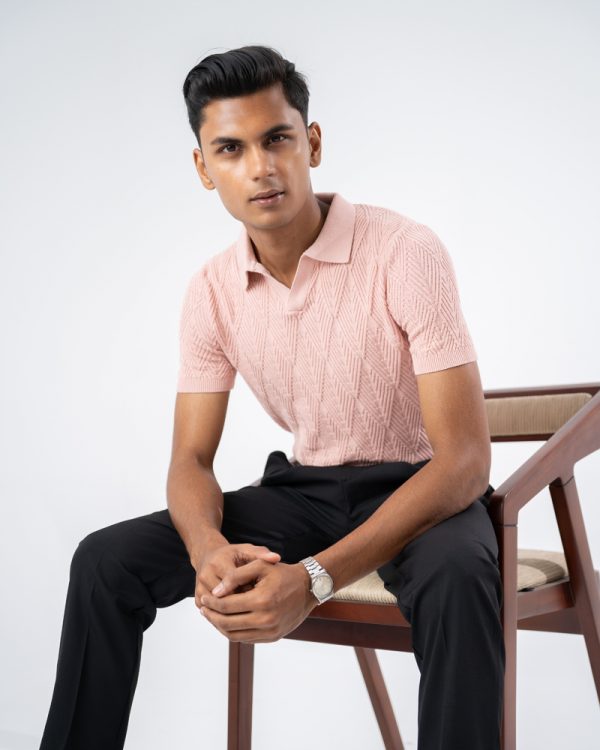 Men's Diamond Knit Polo in Light Pink - Image 2