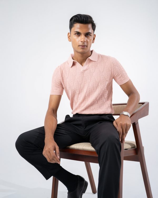 Men's Diamond Knit Polo in Light Pink - Image 8