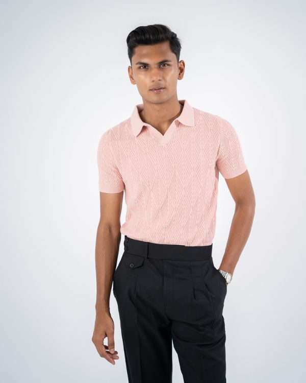 Men's Diamond Knit Polo in Light Pink