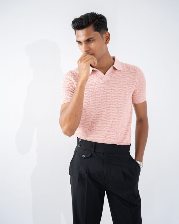 Men's Diamond Knit Polo in Light Pink - Image 7