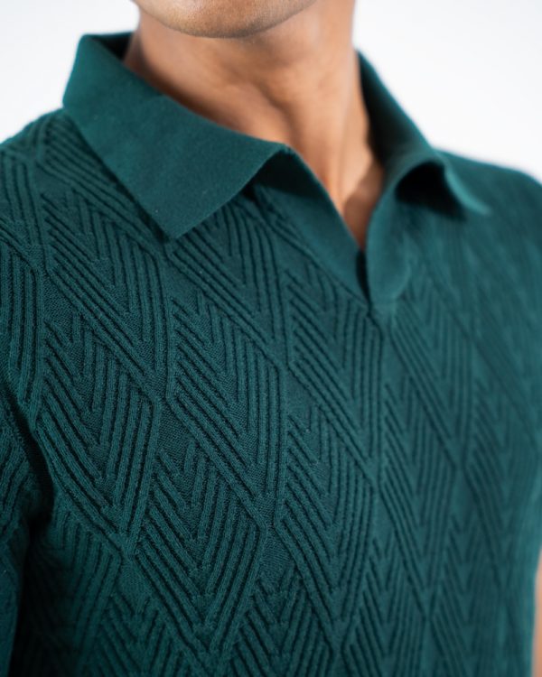 Men's Diamond Knit Polo in Bottle Green - Image 4