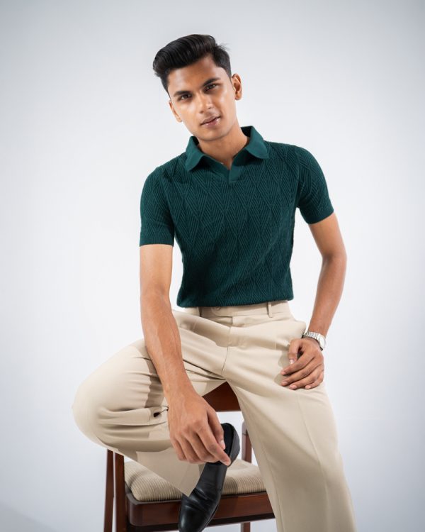 Men's Diamond Knit Polo in Bottle Green - Image 7