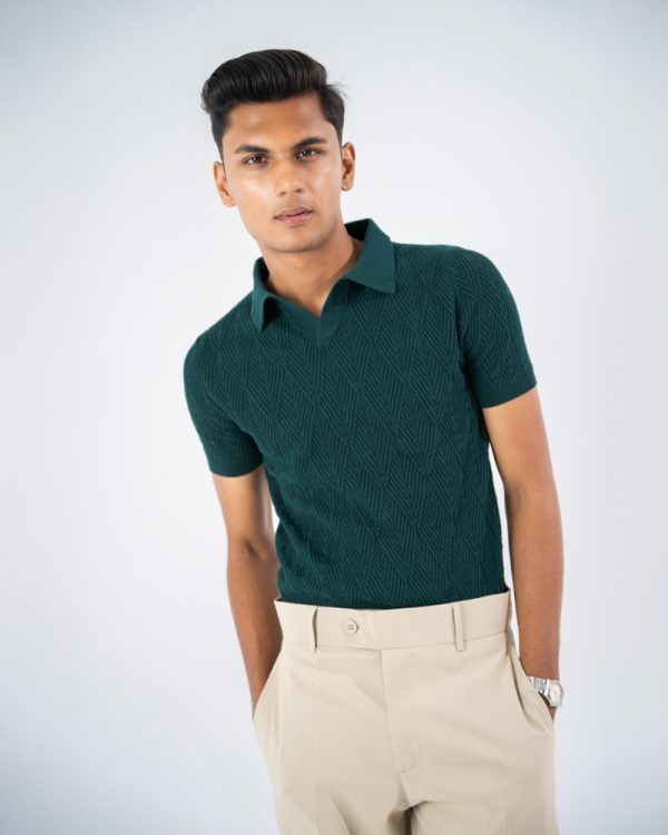 Men's Diamond Knit Polo in Bottle Green