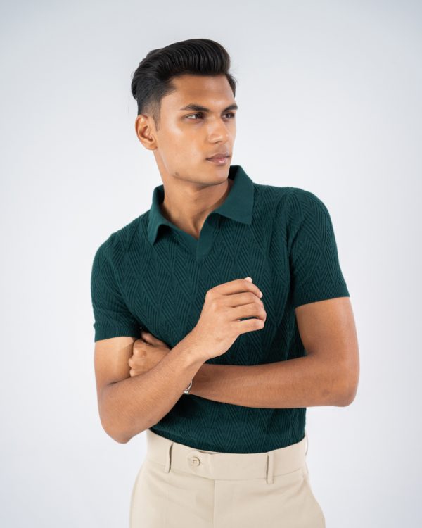 Men's Diamond Knit Polo in Bottle Green - Image 8