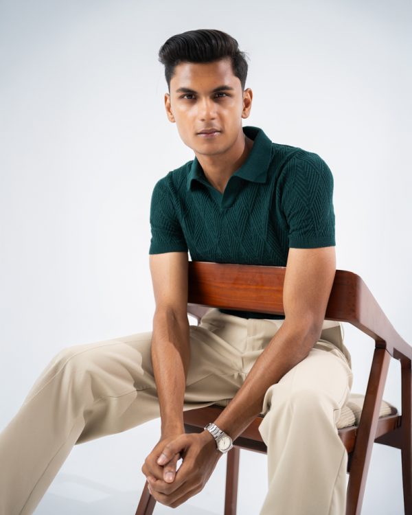 Men's Diamond Knit Polo in Bottle Green - Image 10