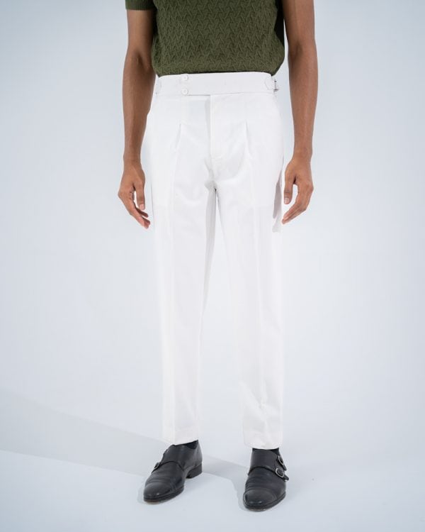 Men’s White Classic Pleated Gurkha Pants with New Belt - Image 3