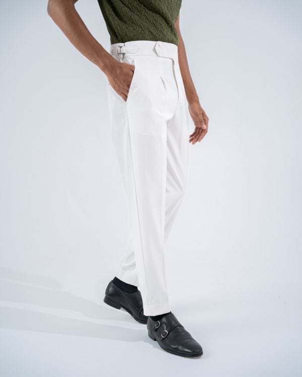 Men’s White Classic Pleated Gurkha Pants with New Belt - Image 5