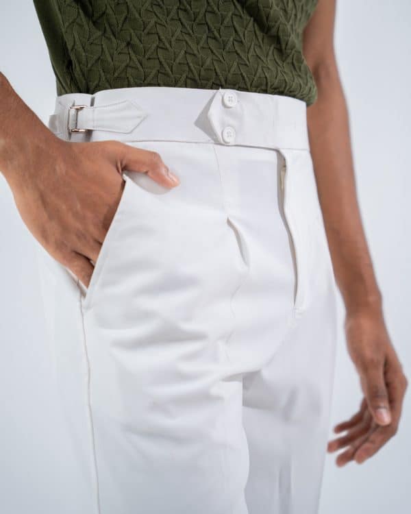 Men’s White Classic Pleated Gurkha Pants with New Belt