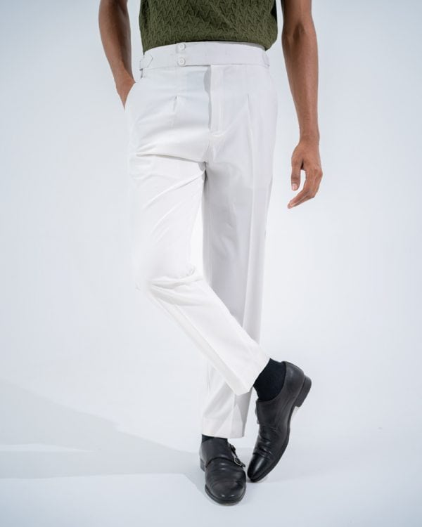 Men’s White Classic Pleated Gurkha Pants with New Belt - Image 4