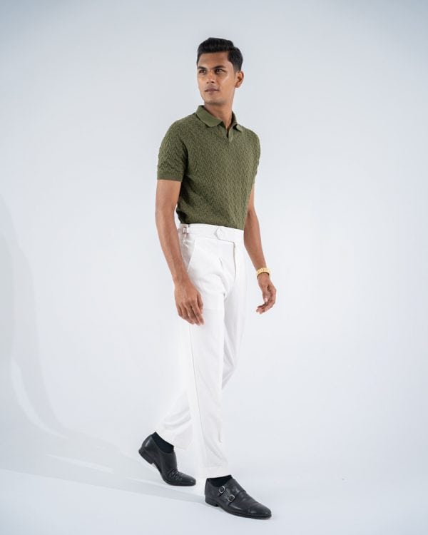 Men’s White Classic Pleated Gurkha Pants with New Belt - Image 2