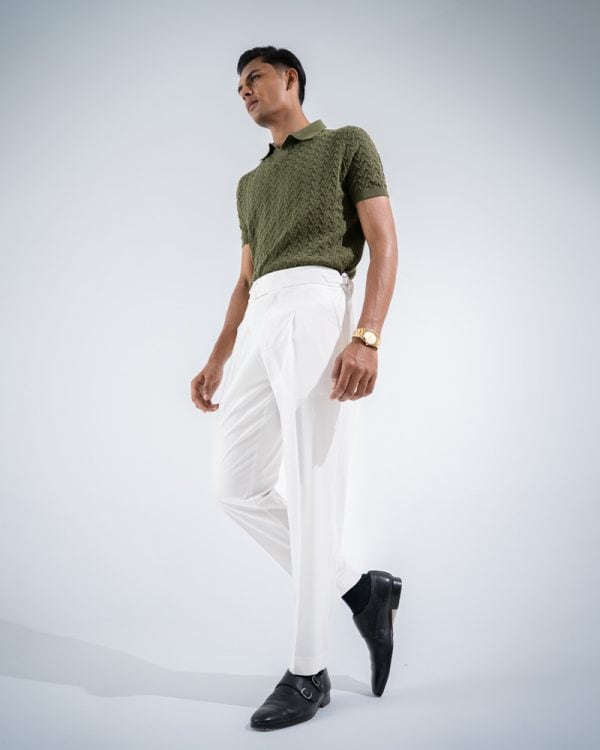 Men’s White Classic Pleated Gurkha Pants with New Belt - Image 9