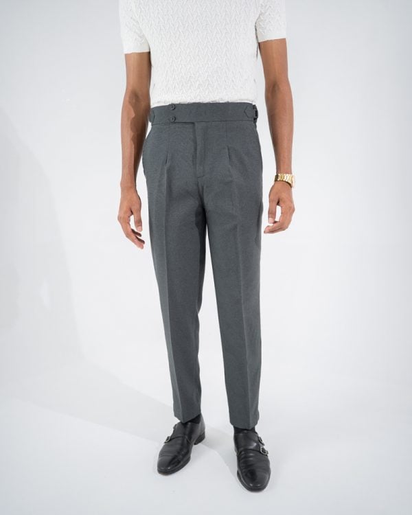 Men’s Grey Classic Pleated Gurkha Pants with New Belt - Image 4