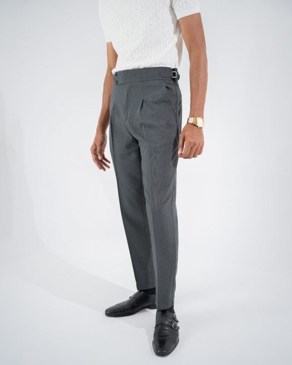 Men’s Grey Classic Pleated Gurkha Pants with New Belt - Image 5