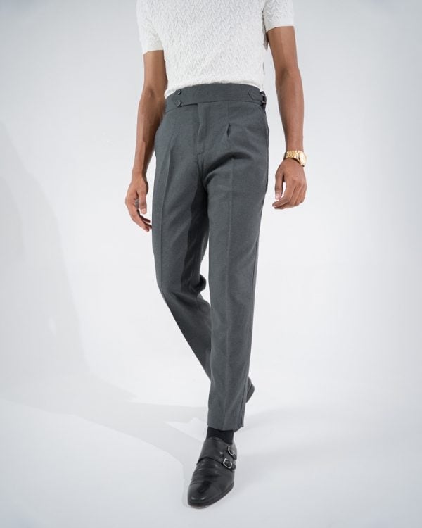 Men’s Grey Classic Pleated Gurkha Pants with New Belt - Image 6