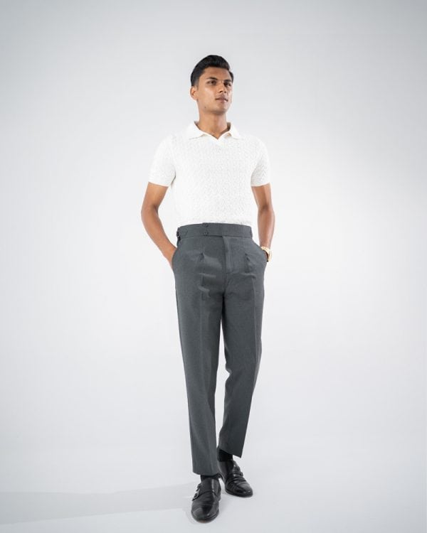 Men’s Grey Classic Pleated Gurkha Pants with New Belt - Image 11