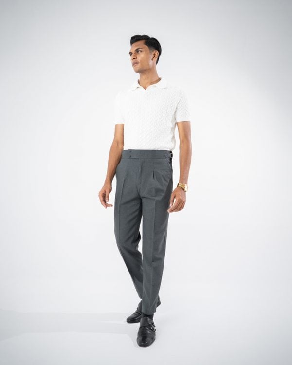 Men’s Grey Classic Pleated Gurkha Pants with New Belt - Image 9