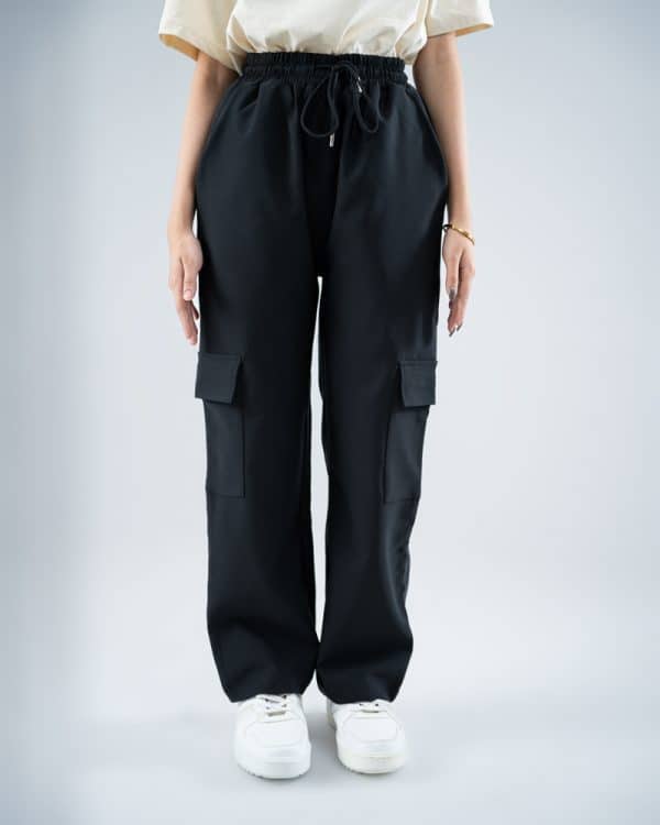 Women's Baggy Fit Cargo Pants in Black - Image 3