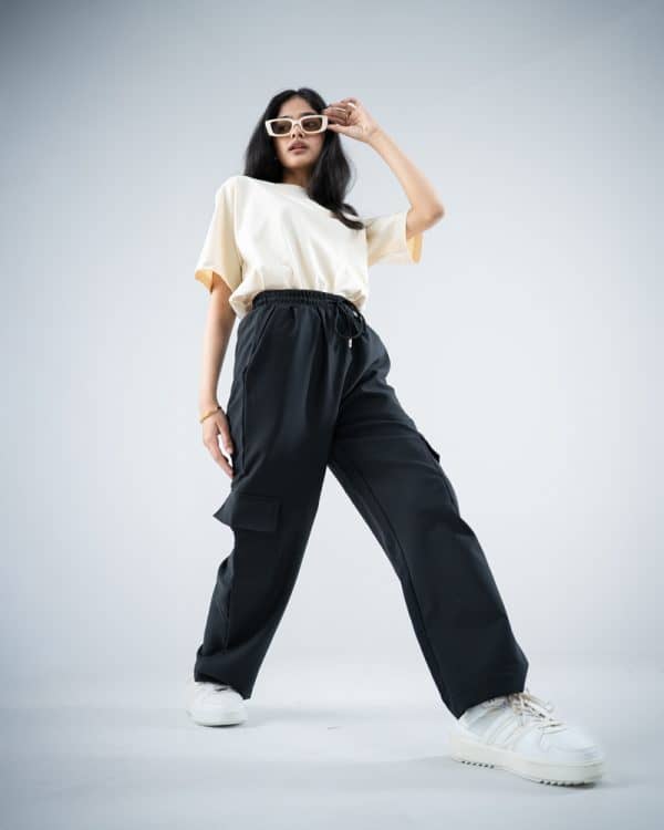 Women's Baggy Fit Cargo Pants in Black - Image 7