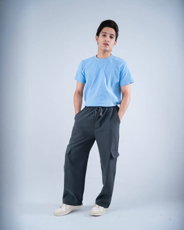 Men's Baggy Fit Cargo Pants in Midnight Grey - Image 9