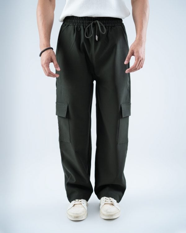 Men’s Baggy Fit Cargo Pants in Dark Jungle Green - Image 3