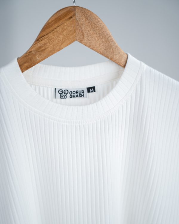 Premium Soft Textured Crewneck T-shirt in White With Thick Stripes - Image 2