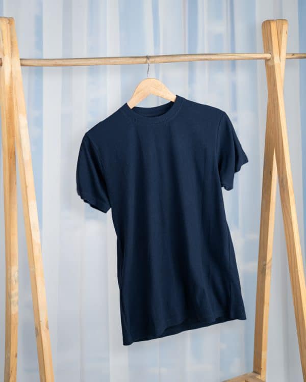 Premium Soft Textured Crewneck T-shirt in Dark Navy Blue With Thin Stripes