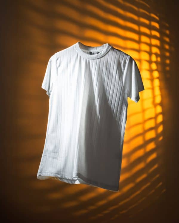 Premium Soft Textured Crewneck T-shirt in White With Thick Lines - Image 4