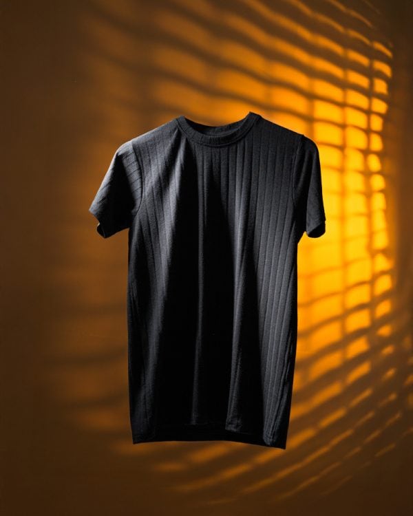 Premium Soft Textured Crewneck T-shirt in Black With Thick Lines - Image 4