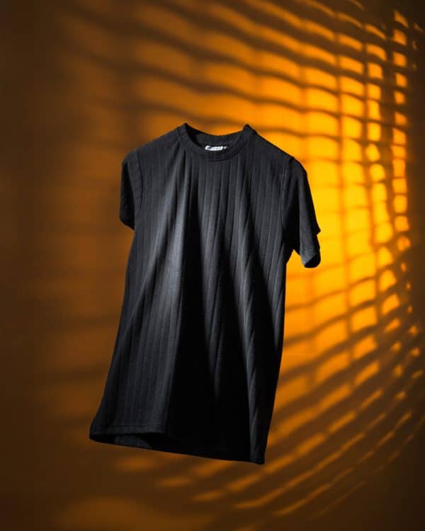 Premium Soft Textured Crewneck T-shirt in Black With Thick Lines