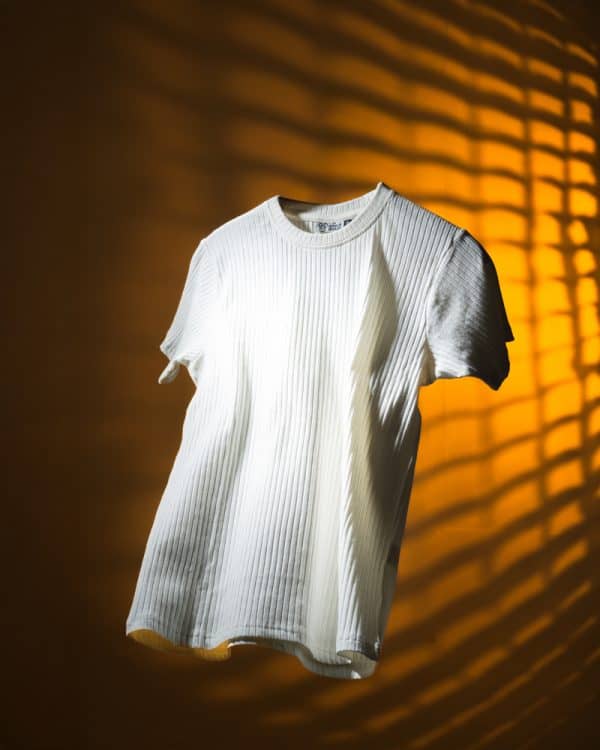 Premium Soft Textured Crewneck T-shirt in White With Stripes - Image 4