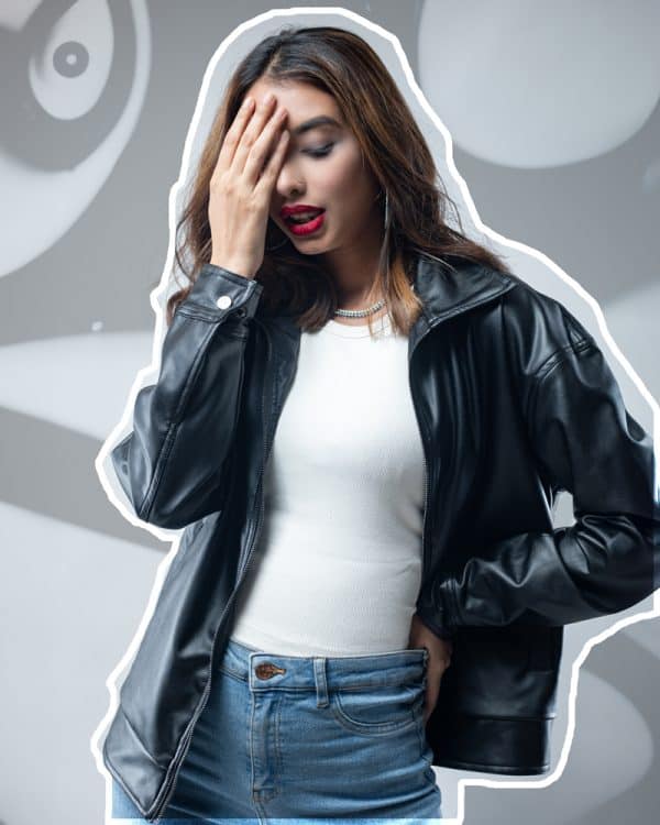 Women's Solid Faux Leather Jacket in Black - Image 6