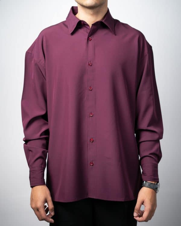 Men’s Oversized Flow Shirt in Maroon - Image 2