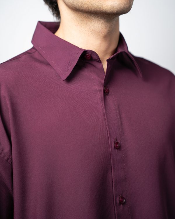 Men’s Oversized Flow Shirt in Maroon - Image 3
