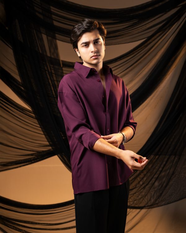 Men’s Oversized Flow Shirt in Maroon - Image 5