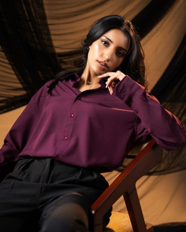 Women’s Oversized Flow Shirt in Maroon - Image 6