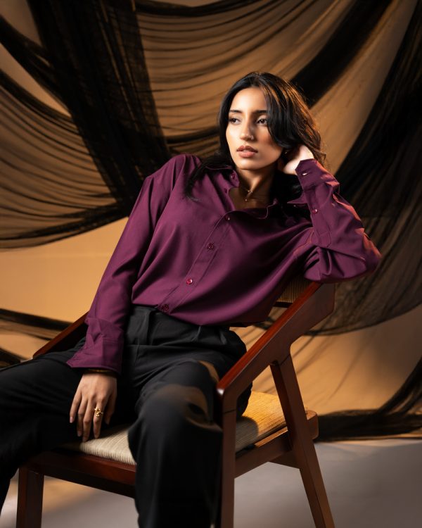 Women’s Oversized Flow Shirt in Maroon - Image 8