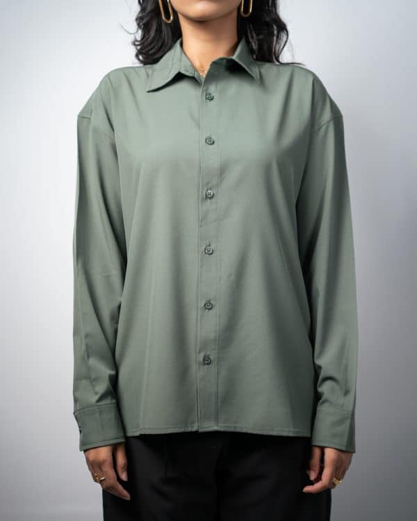 Women’s Oversized Flow Shirt in Muted Green - Image 2