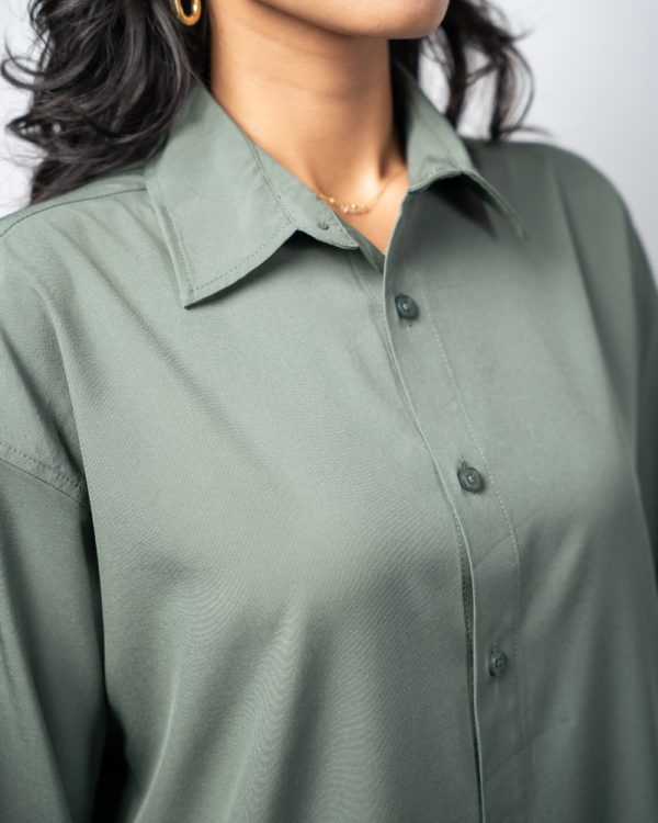 Women’s Oversized Flow Shirt in Muted Green - Image 3