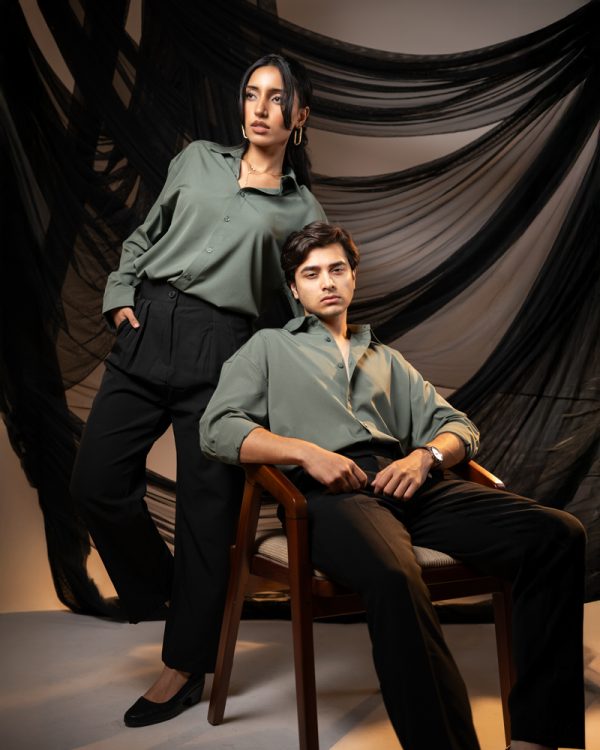 Women’s Oversized Flow Shirt in Muted Green - Image 9