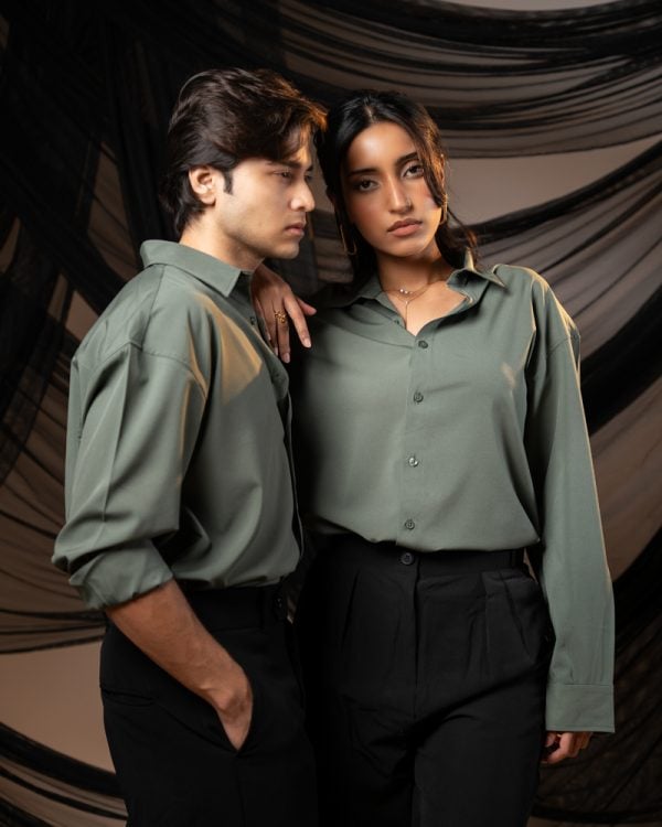 Women’s Oversized Flow Shirt in Muted Green - Image 6