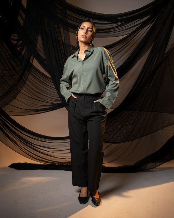Women’s Oversized Flow Shirt in Muted Green - Image 4