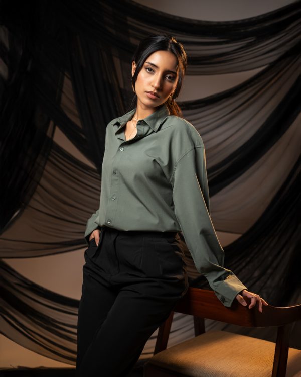 Women’s Oversized Flow Shirt in Muted Green - Image 5