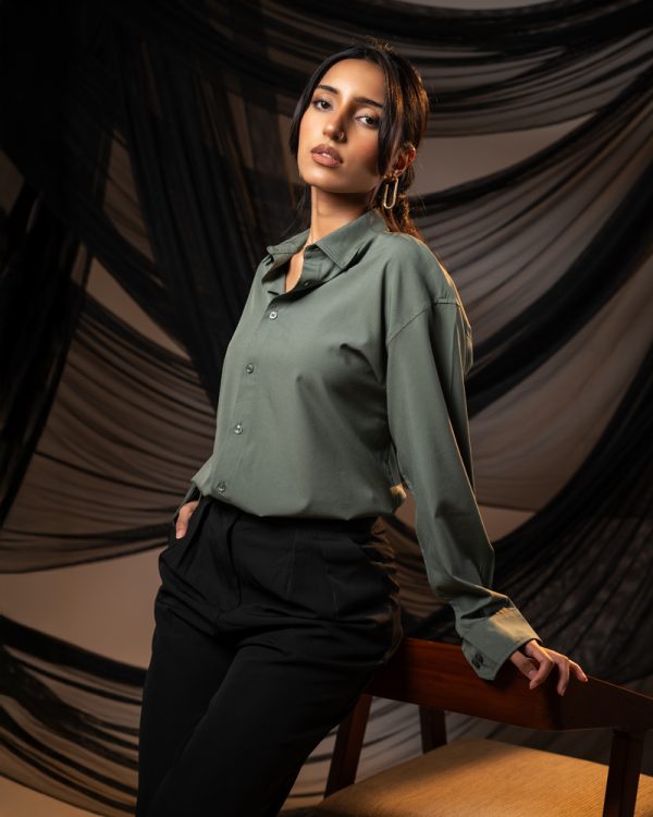 Women’s Oversized Flow Shirt in Muted Green - Image 7