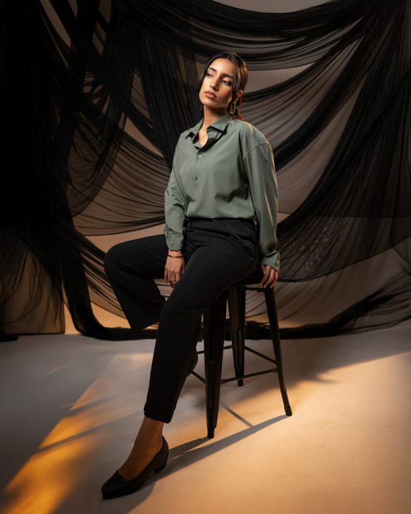 Women’s Oversized Flow Shirt in Muted Green - Image 10