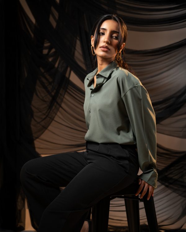 Women’s Oversized Flow Shirt in Muted Green - Image 8