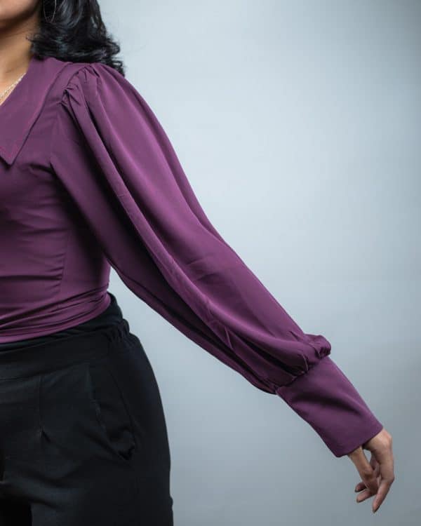 Wrap Around Balloon Sleeve Top In Purple - Image 3